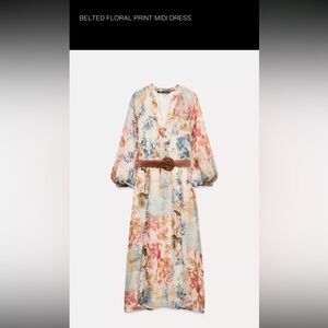 Zara Floral Print Midi Dress with Belt